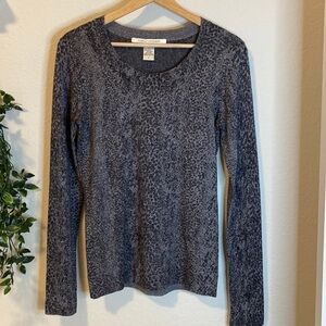 Diane von Furstenberg Gray Leopard Metallic Scoopneck Sweater - Small